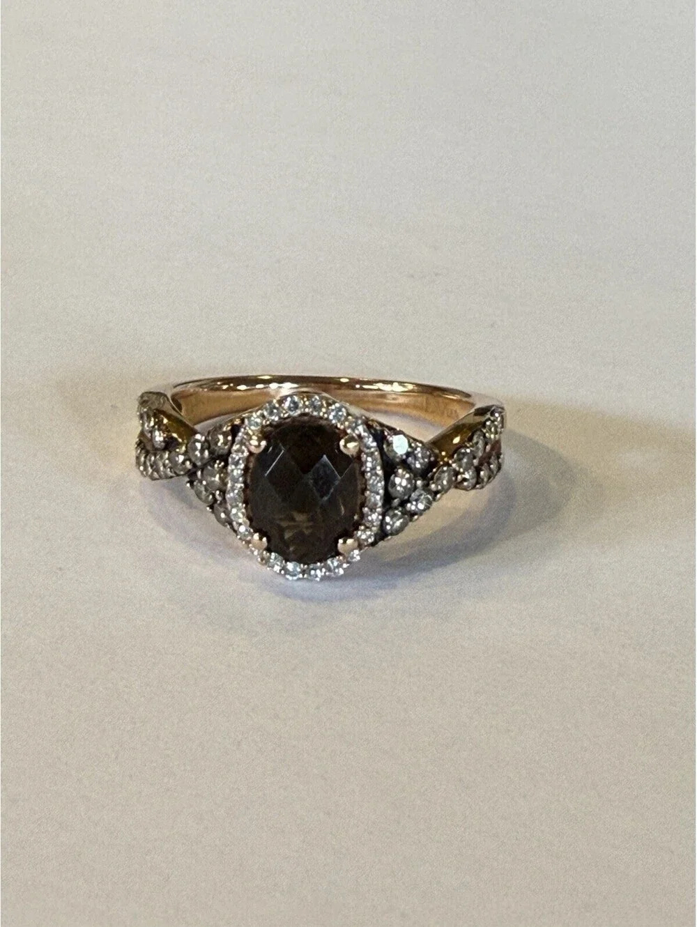 LeVian 14K Rose Gold Halo Oval Chocolate Quartz & Diamonds Ring, Size 9